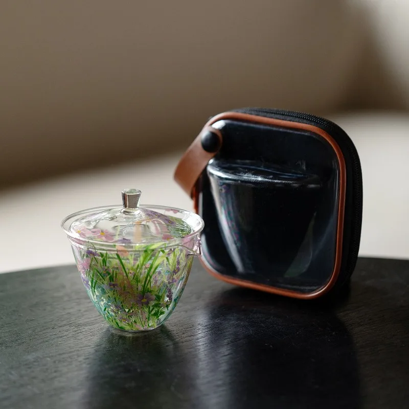 Manhua travel tea set, portable outdoor camping cover bowl teacup, one pot and two cups, exquisite