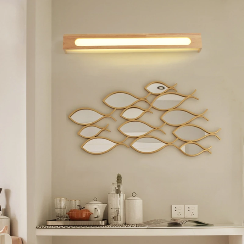 Wooden Wall Lamp Bedside Simple Modern Bedroom Living Room Creative Solid Wood Nordic Led Light Bathroom Mirror Front Light