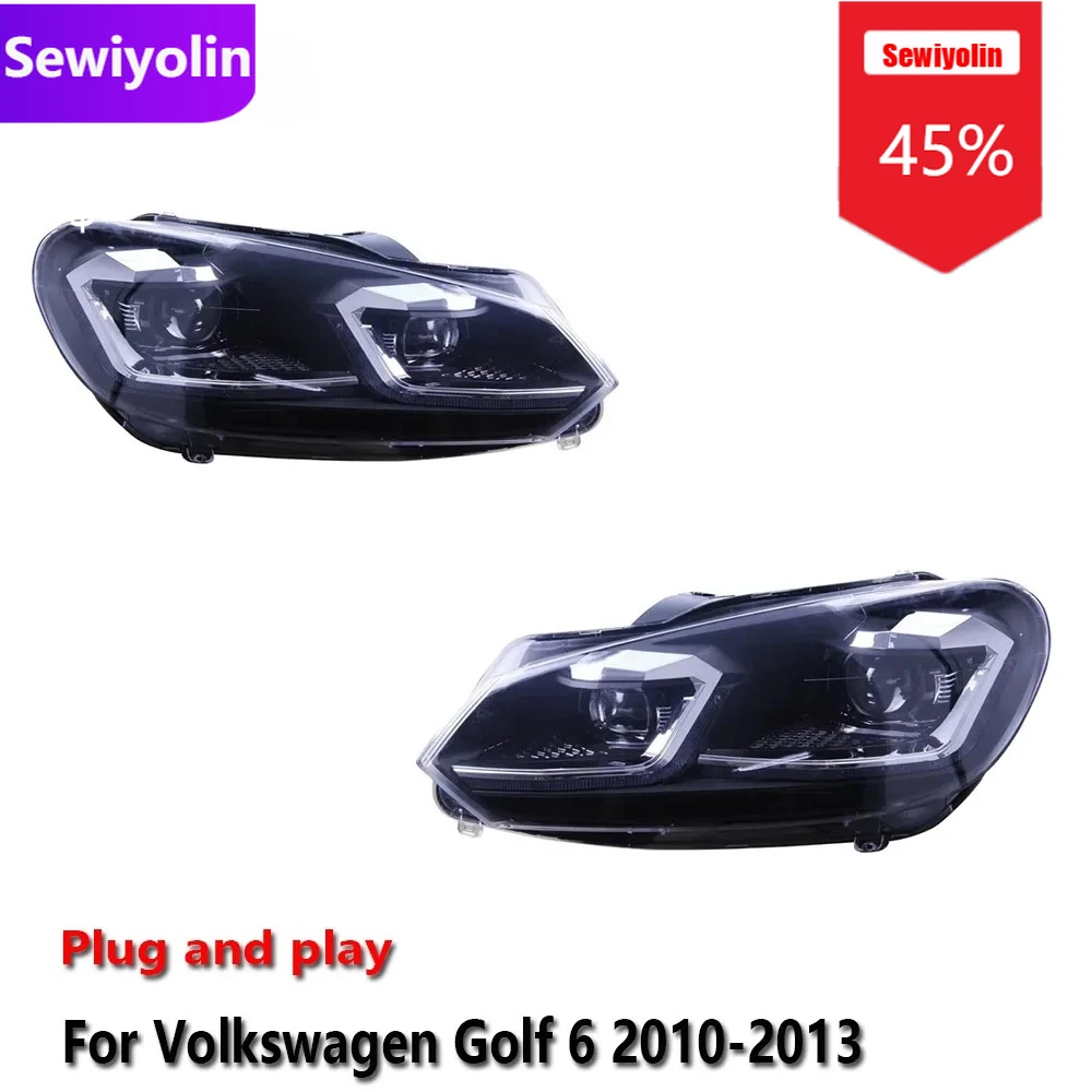 

Автомобильные светодиодные фары DRL в сборе для Volkswagen Golf 6 2010-2013, противотуманные фары DRL, стоп-сигнал поворота, Plug and Play