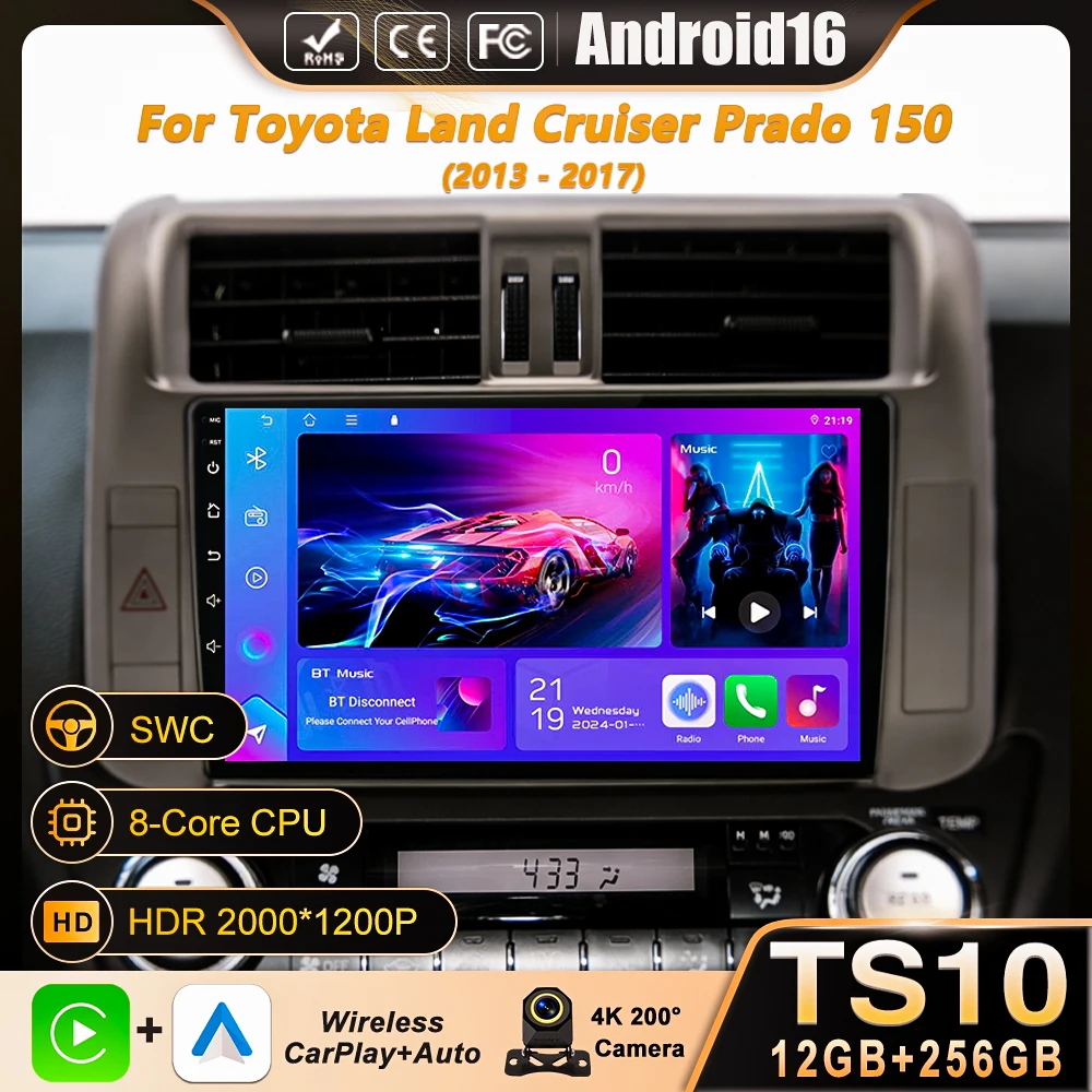 

Android 16 For Toyota Land Cruiser Prado 150 2013 - 2017 2K QLED Android Car Radio Multimedia Video Player GPS Stereo CarPlay BT