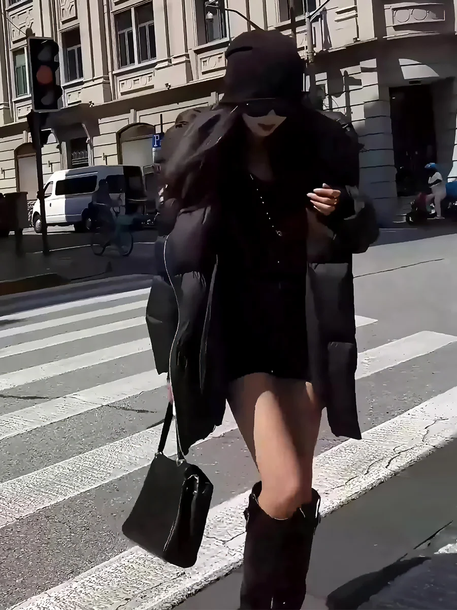 블라 럭셔리 듀 다운 자켓 여성용 중간 길이 코트 겨울 신상 슬레 패셔너블 캐주얼 루즈핏 롱 슬리브 지퍼