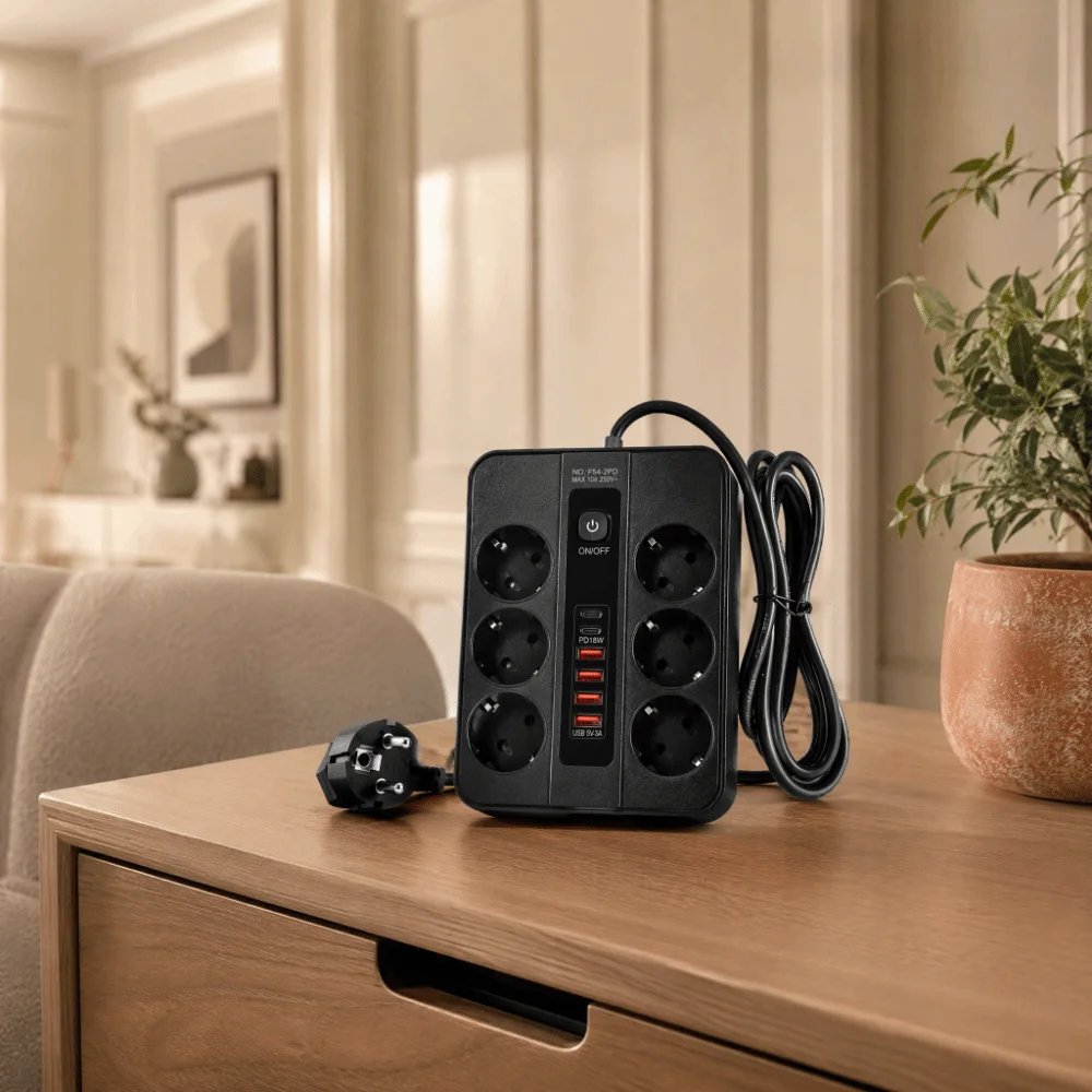 3000W EU Power Strip Copper Conductive Overload Protection USB Power Strip Dual USB Port Multi-function USB Socket Hotel