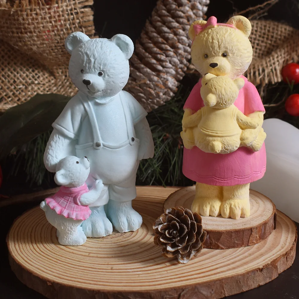 

Bears Family Silicone Molds DIY Home Garden Decor Cartoon Ornaments Plaster Concrete Mould Animal Resin Soap Candle Mold Tools