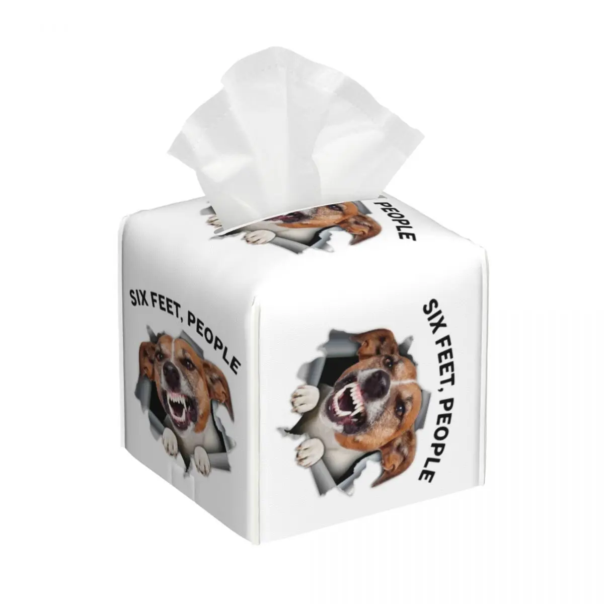 Custom Jack Russell Terrier Six Feet People Facial Tissue Box Cover Square Cute Dog PU Leather Tissue Box Holder for Car Home