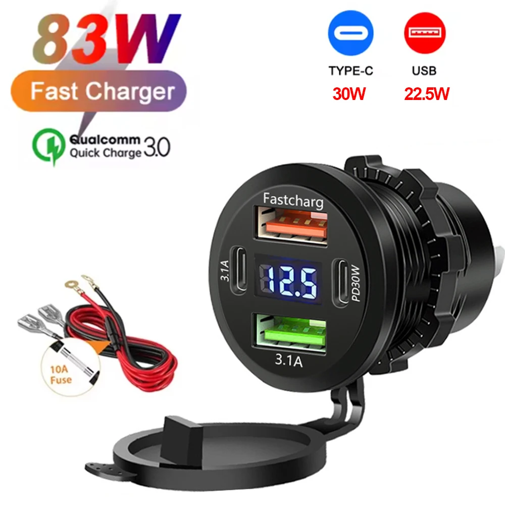 NEUE 117 W Dual PD Dual QC 3,0 USB Auto Ladegerät mit Voltmeter Buchse Steckdose Adapter Wasserdicht für 12 V/24 V Auto Boot Heißer Verkauf