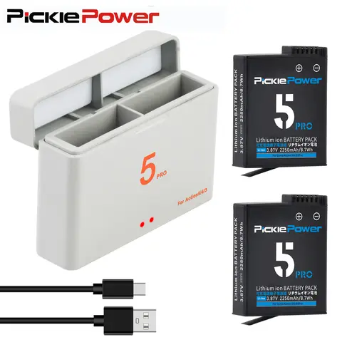 DJI Osmo Action 5 Pro/4/3용 PicklePower 2250mAh 교체용 배터리, Osmo 360, DJI 3/4/5Pro 액세서리용 충전기 박스