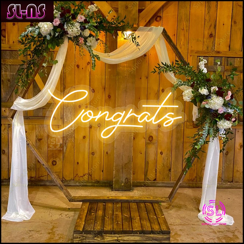 LED Light Signs Wall Decor Neon Congrats Sign for Congratulations Graduation Ceremony Birthday Party Wedding Celebration Banquet