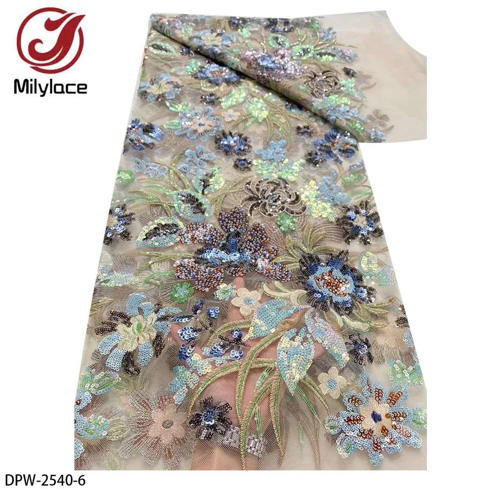 Classic Elegant Embroidery Sequin Tulle Lace Fabric for Wedding Party Dress DPW-2540