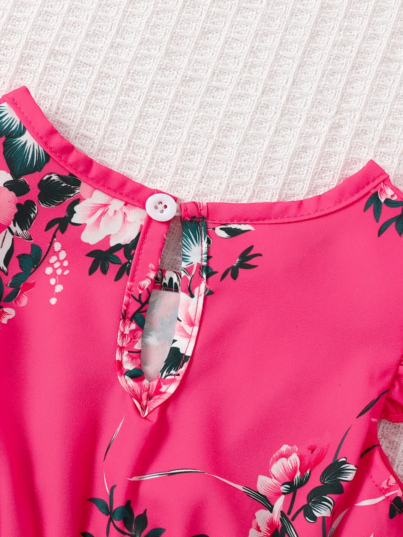 Hot Pink Floral Print Girls Ruffle Sleeve Dress Sweet Style Summer Outfit