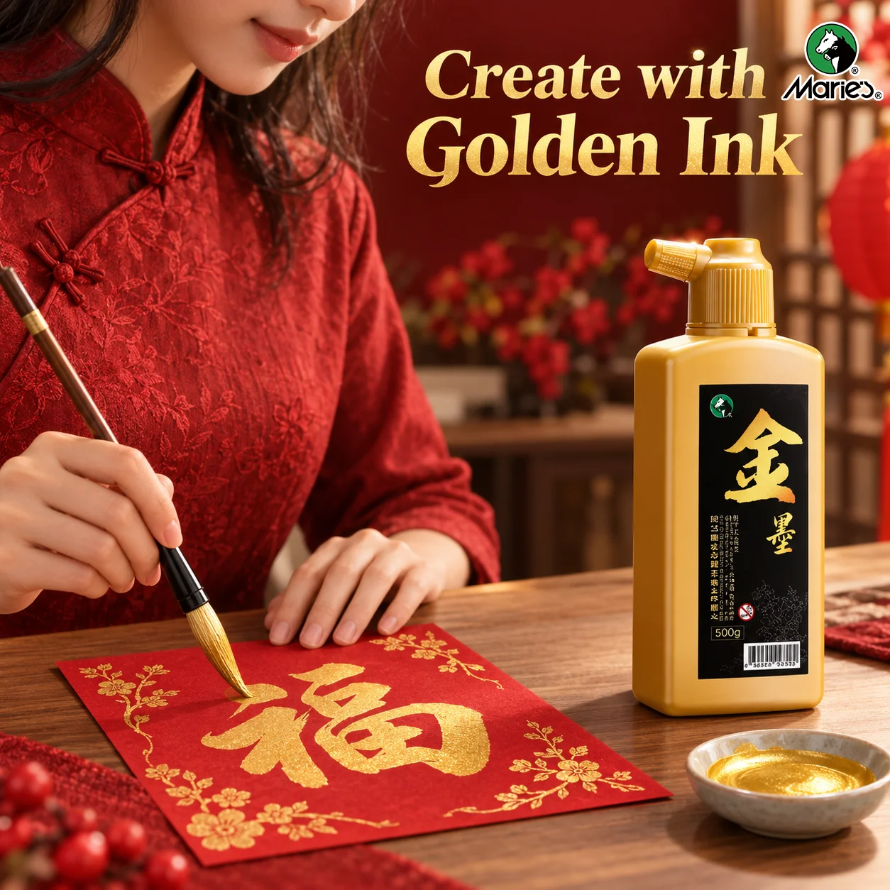 2pcs Marie’s Golden Ink, 100g/250g/500g High-Capacity Traditional Chinese Liquid Ink for Brush Calligraphy, Painting & Art