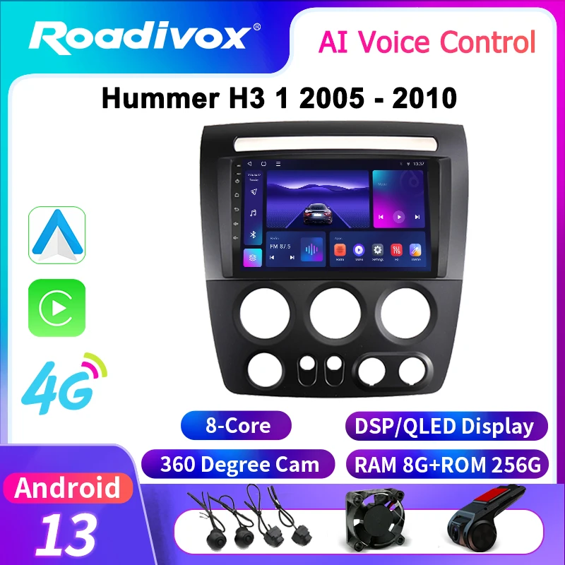 roadivox Android Car Radio for Hummer H3 1 2005 - 2010 Stereo Screen GPS Navigation Multimedia Player Tape Recorder Carplay