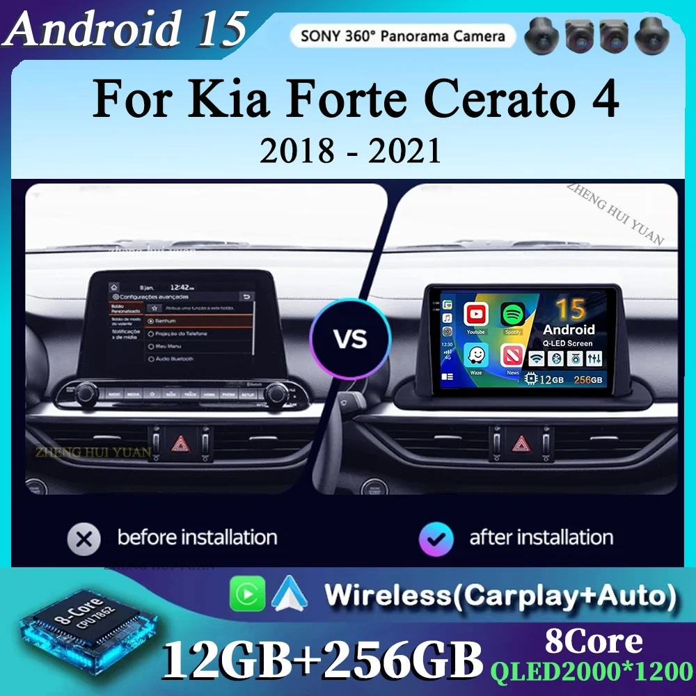 

Для Kia Forte Cerato 4 IV 2018-2021 Android 15 Carplay Авто Радио Мультимедийный Стерео Видеоплеер GPS Навигация WIFI 4G BT
