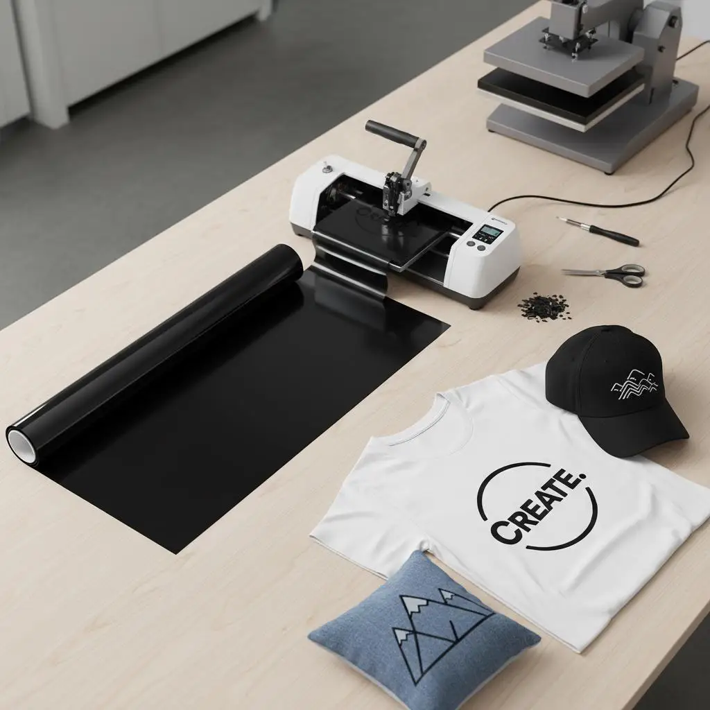 

Термотрансферная пленка 12 дюймов x 70 футов для футболок, подушек, головных уборов, глянцевая черная, HTV, виниловая пленка в рулоне, легко режется, проста в использовании, прочная.