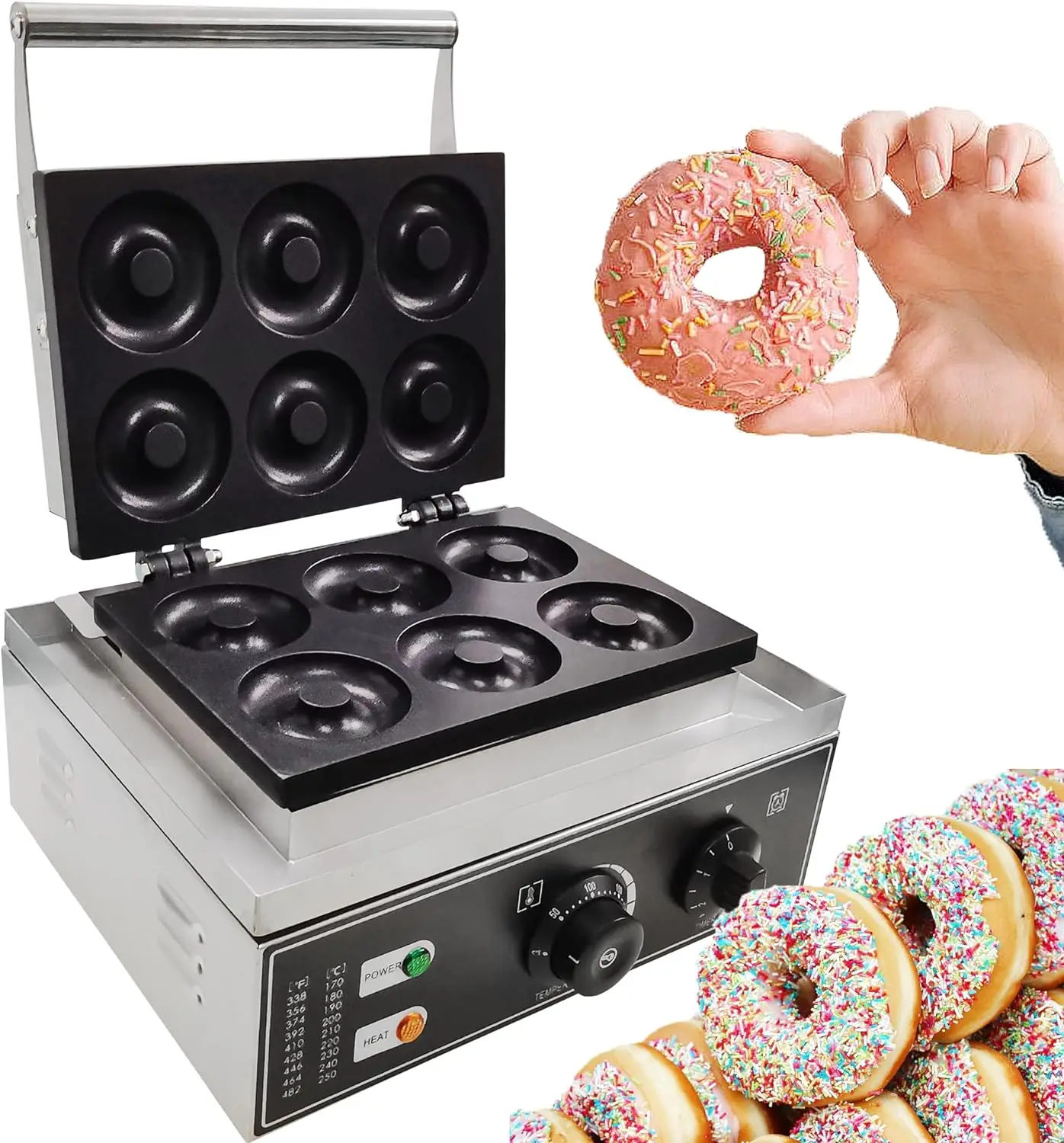 

Mvckyi 6 Holes Mini Donut Machines Commercial Donut Maker Cookies Machine Waffle Making large Dutch Pancake Ice Cream Cone Maker