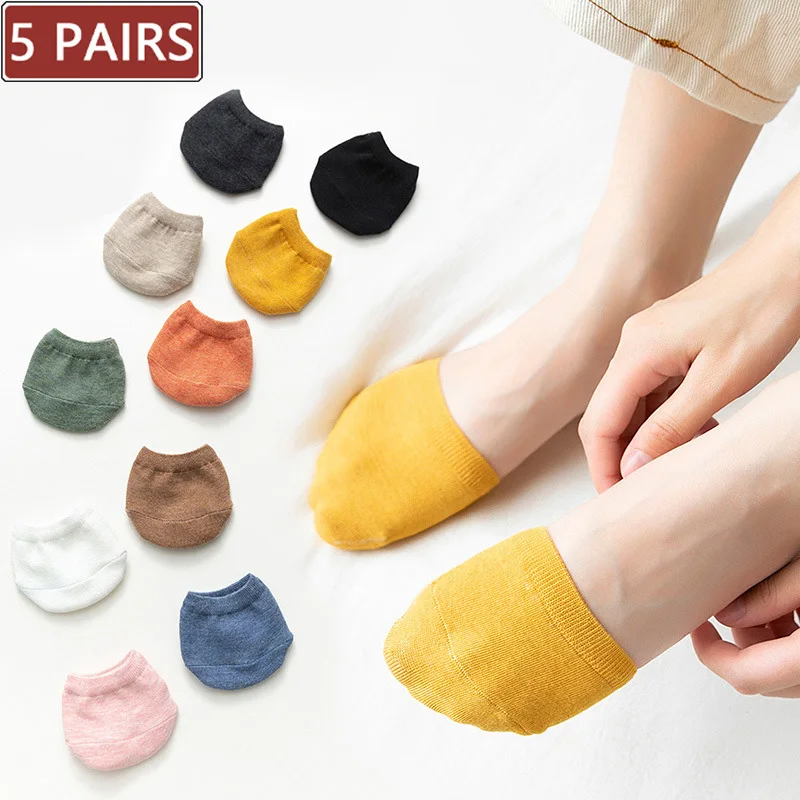 5 Pairs Forefoot Socks Woman Summer Solid Color Female Half Foot Toe Cover Half Socks Heels Invisible Cotton Breathable Socks