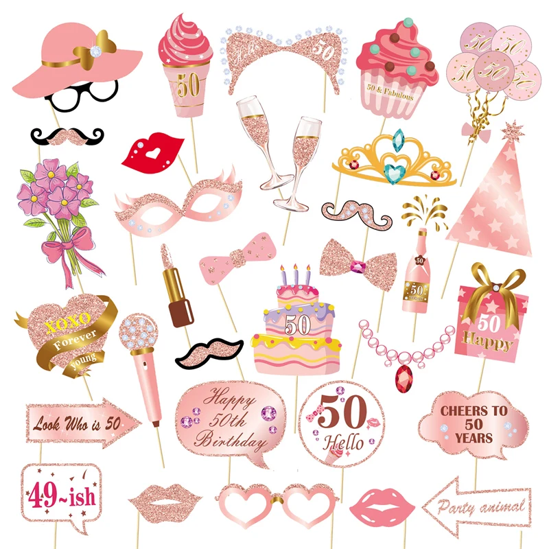 33pcs 16 18 21 30 40 50 60 Jahre alte Foto automaten Requisiten für Mädchen Frauen Erwachsene Geburtstags feier Photo booth Requisiten Jubiläums bedarf – Detail 8