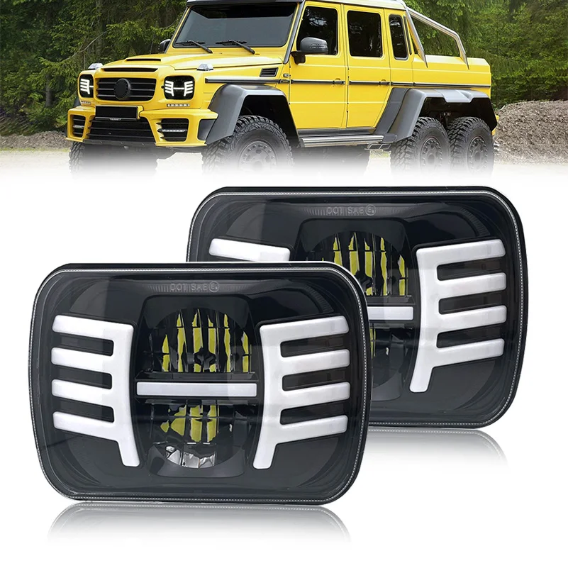 

For Jeep Cherokee XJ Wrangler YJ 5x7'' LED Headlight 7x6'' Headlamp Hi-Low Wing DRL Turn Signal Amber White Light.