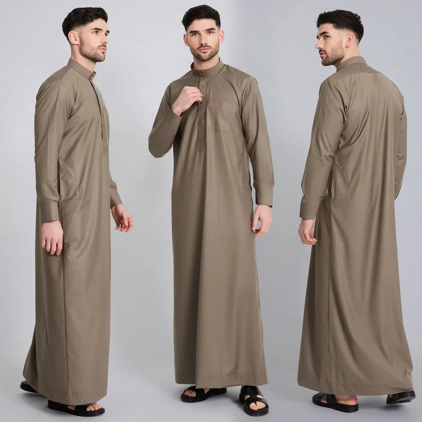 Muslim Men White Islam Jalabiya Thobe Arab Kurta Pajama Dubai Kaftan Abaya Jubba Daffah Dishdasha Prayer Robe Modest Clothing