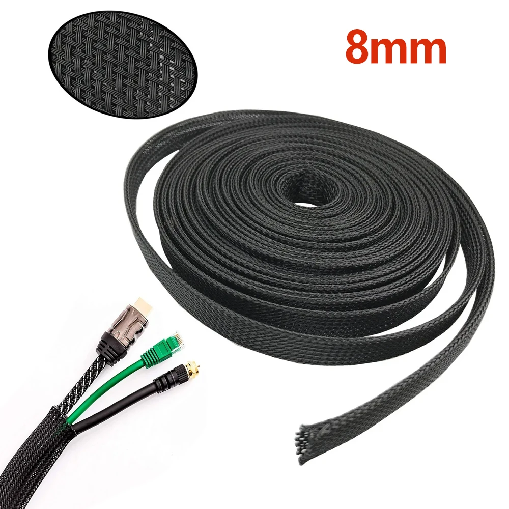 

10 м черная изолированная оплетка 8 мм плотная ПЭТ-проволочная кабельная ввод Защитная кабельная муфта Огнестойкая нейлоновая трубка