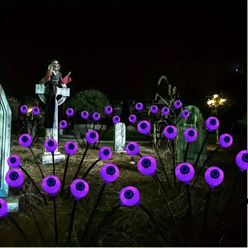 1PC Halloween Solar 6 LED  Firefly Lights With Eyeball Sway Outdoor Garden Waterproof 8 Modes For Home Yard Party Festival Decor