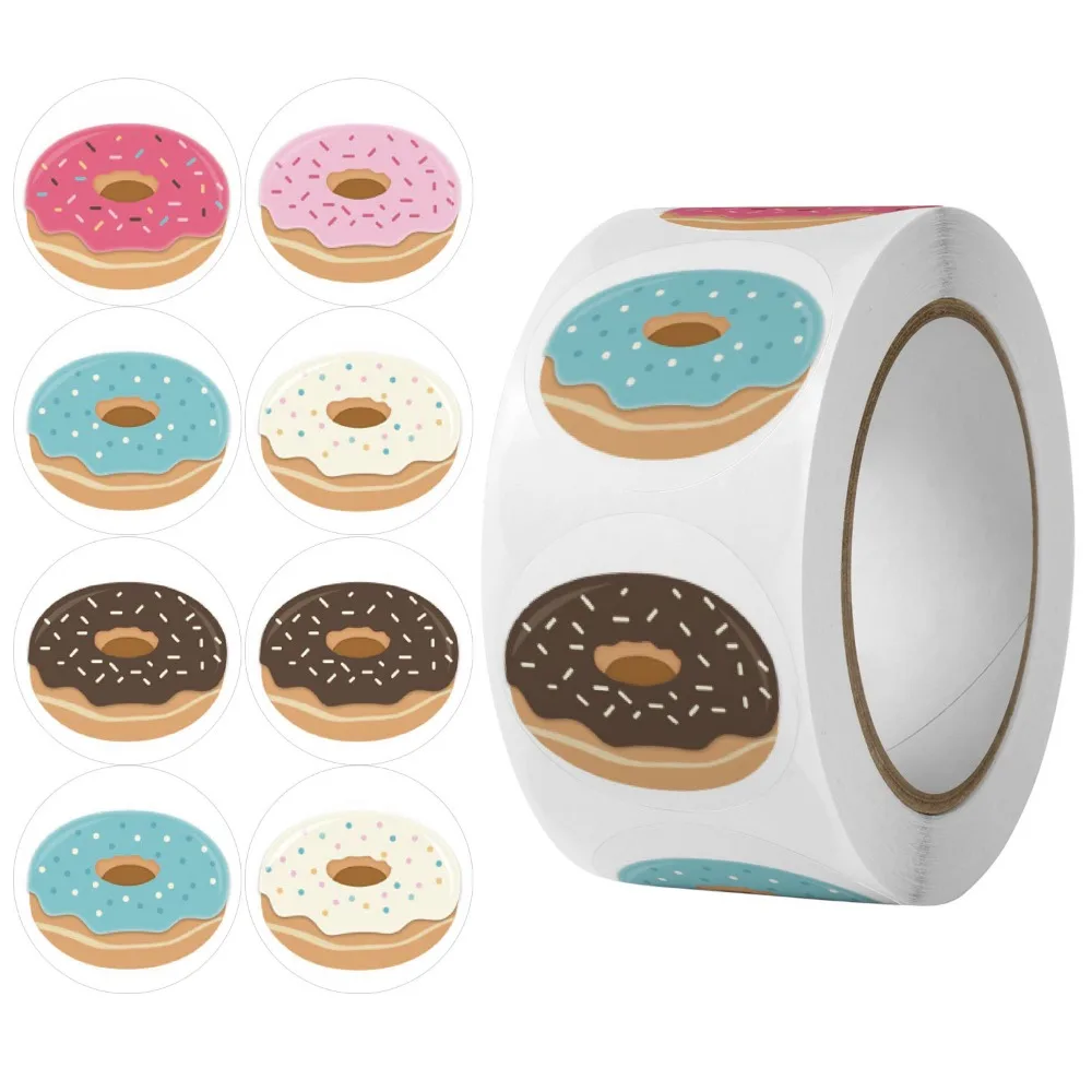 500Pcs/Roll Cute cartoon donut sticker gift box baking dessert packaging decoration sealing sticker children's reward toy label