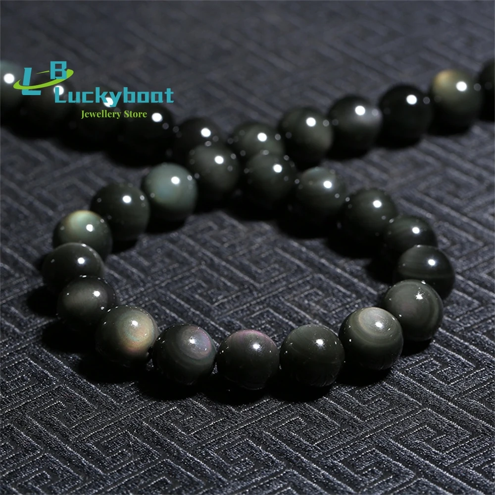 Natural Obsidian Rainbow Eye Loose Beads DIY Ball Beads Handmade Jewelry Beaded Accessories