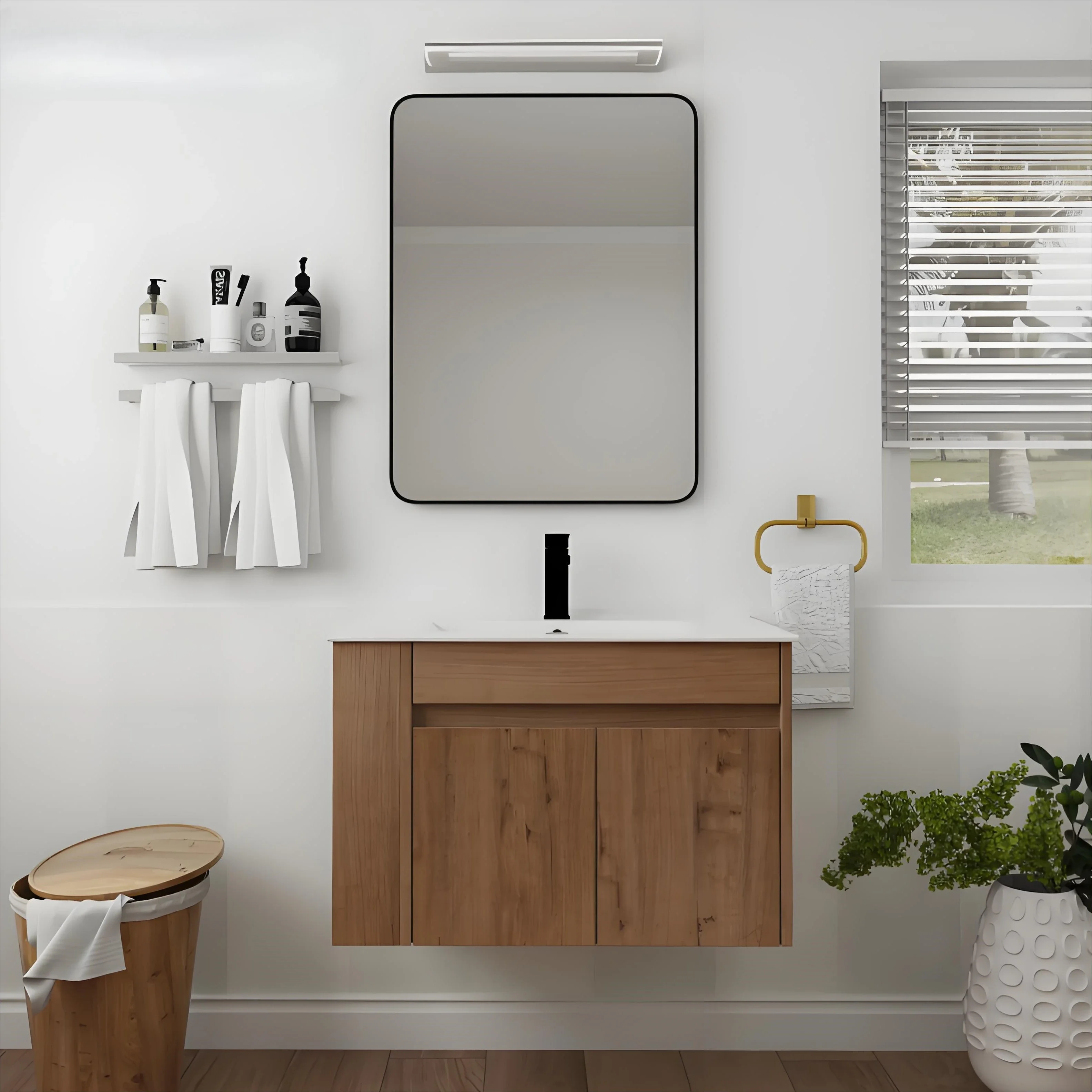 

-Wooden Design Bathroom Sink with Mirror Bathroom Cabinet