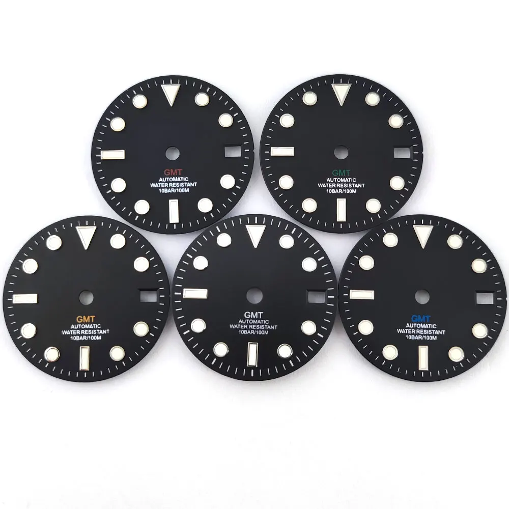 Cadran de montre NH34 GMT, cadran de 28.5mm, cadran noir, veilleuse verte, adapté au mouvement nh34 nh35, accessoires de montre