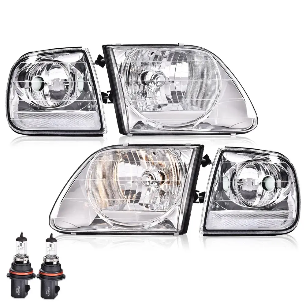

Headlights Assembly Compatible with Ford Expedition 1997-2002 Bumper Headlamp Chrome Housing Clear Reflector with Bulbs