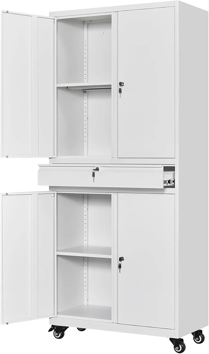 

Metal Storage Cabinet With Wheels, Garage Storage Cabinet With Locking Draw And Adjustable Shelf, Tool Storage Cabinet For