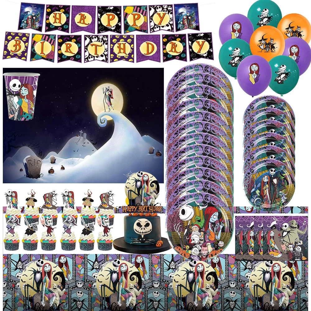 Halloween-Weihnachts-Albtraum-Dekorationen für Geburtstagsfeiern, Papier-Tischware, Hintergrund, Ballons, Babyparty, Kindergeschenke ﻿