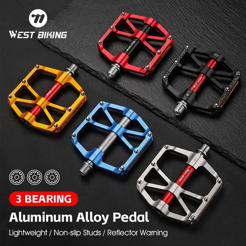 WEST BIKING 3 Bearing Reflective Bike Pedal Ultralight CNC Aluminum Alloy Bicycle Pedal MTB Road Bike Pedal Cycling Accessories