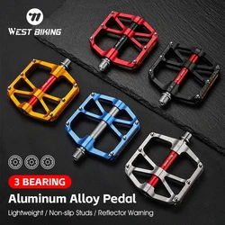 WEST BIKING 3 Bearing Reflective Bike Pedal Ultralight CNC Aluminum Alloy Bicycle Pedal MTB Road Bike Pedal Cycling Accessories