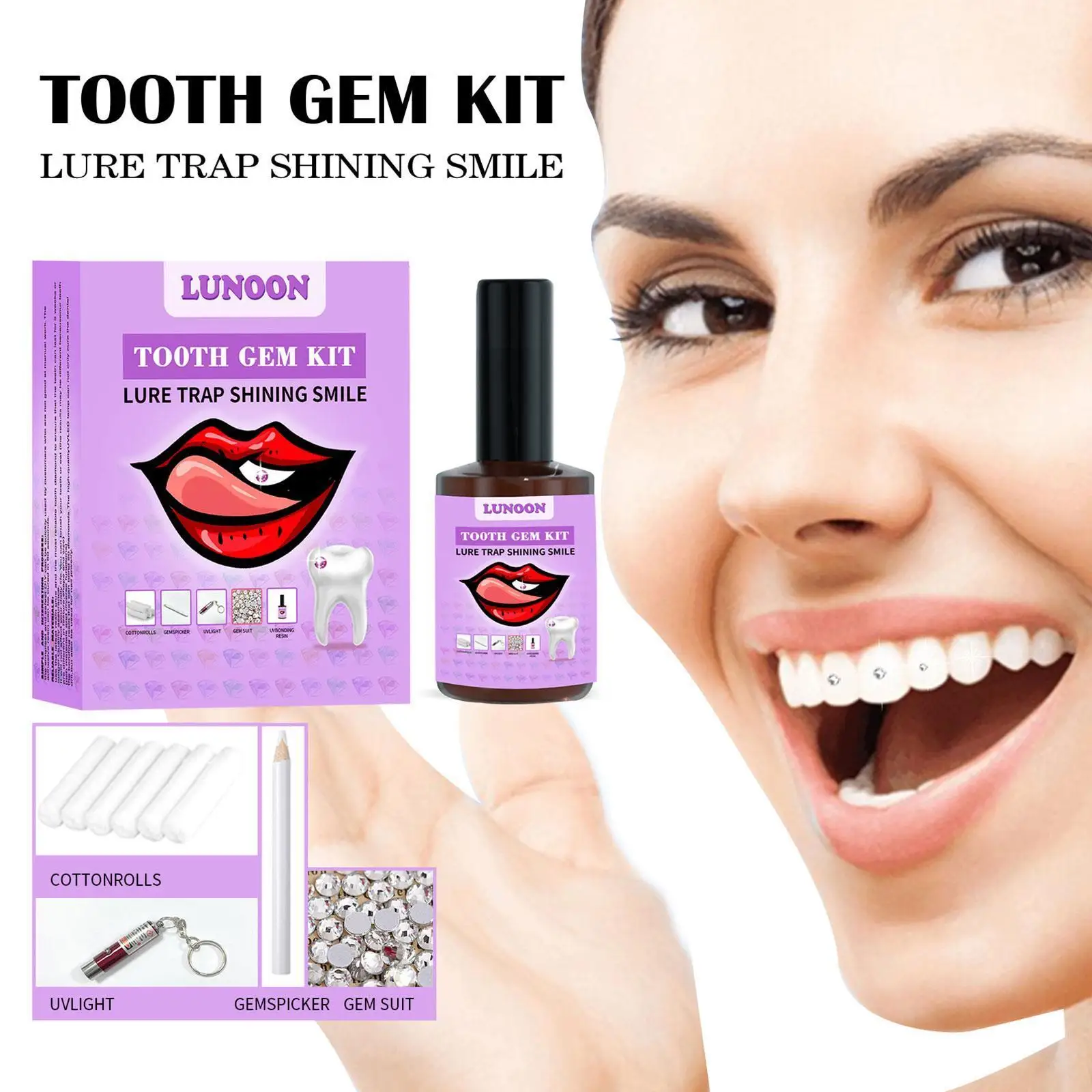 DIY Diamond Crystals Teeth Decoration Teeth Ornament Tooth Gem Jewelry Kit Application With UV Adhesive Curing Light Glue hot