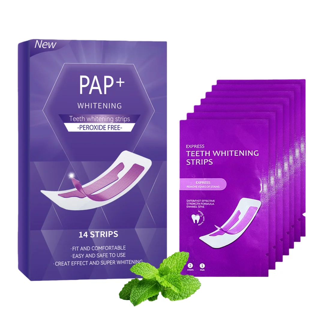 7pairs Teeth Whitening Strips Purple Dental Stickers for Home Travel Use Remove Plaque Protect Enamel Oral Beauty Care Tools
