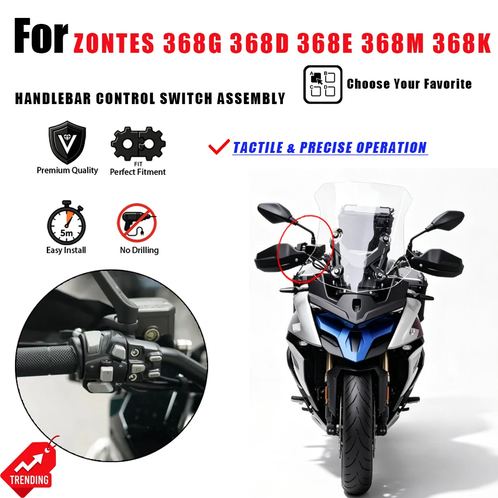 For ZONTES 368G 368D 368E 368M 368K Handlebar Switch Assembly Control Horn Turn Signal Pass Light Accesorios Moto Mando Luces