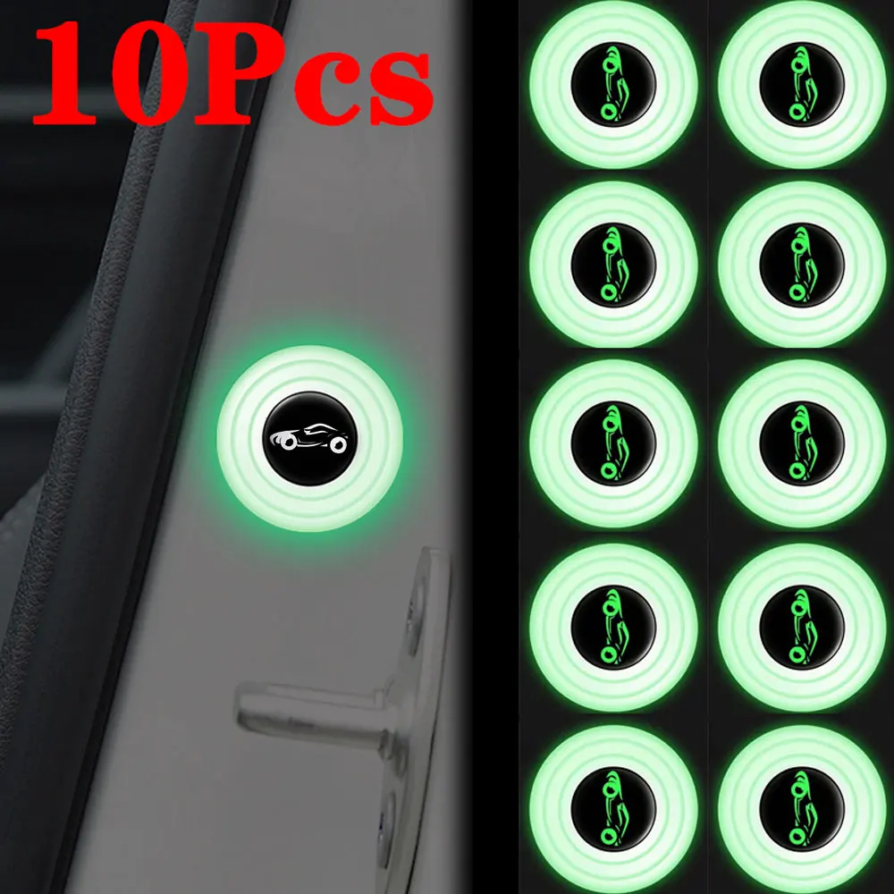 10Pcs Closing Door Shockproof Pads Luminous Anti-collision Strips Universal Car Door Silent Gasket Shock-absorbing Car Stickers