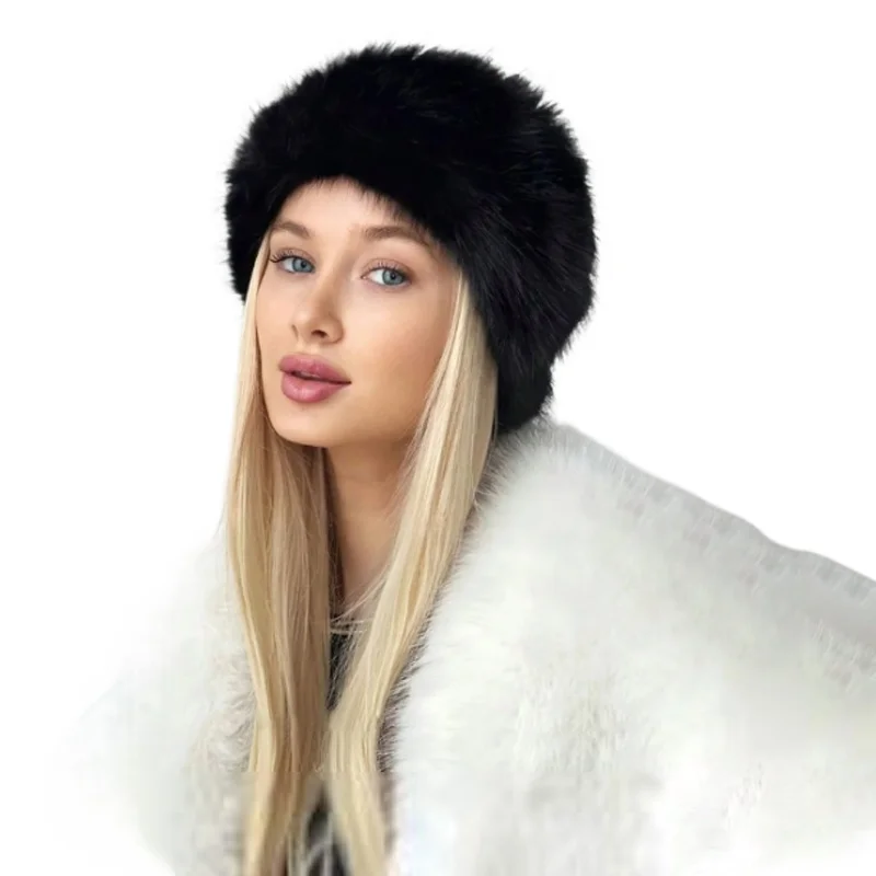 1 Stück Damen-Mütze mit Fleece-Futter, modisches pelziges russisches Kosaken-Stil, weiches, warmes Plüsch-Stirnband für kaltes Wetter im Freien, Winter