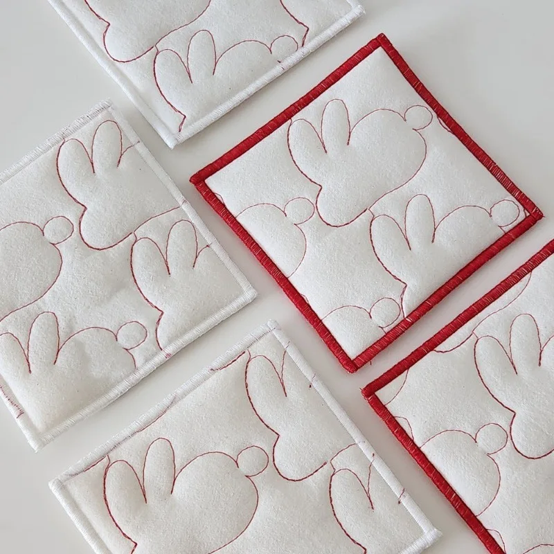 Korean Ins Rabbit Quilted Coasters Artistic Table Decoration for Girl's Room Coffee Cup Fabric Mat Cute Photo Backdrop Props