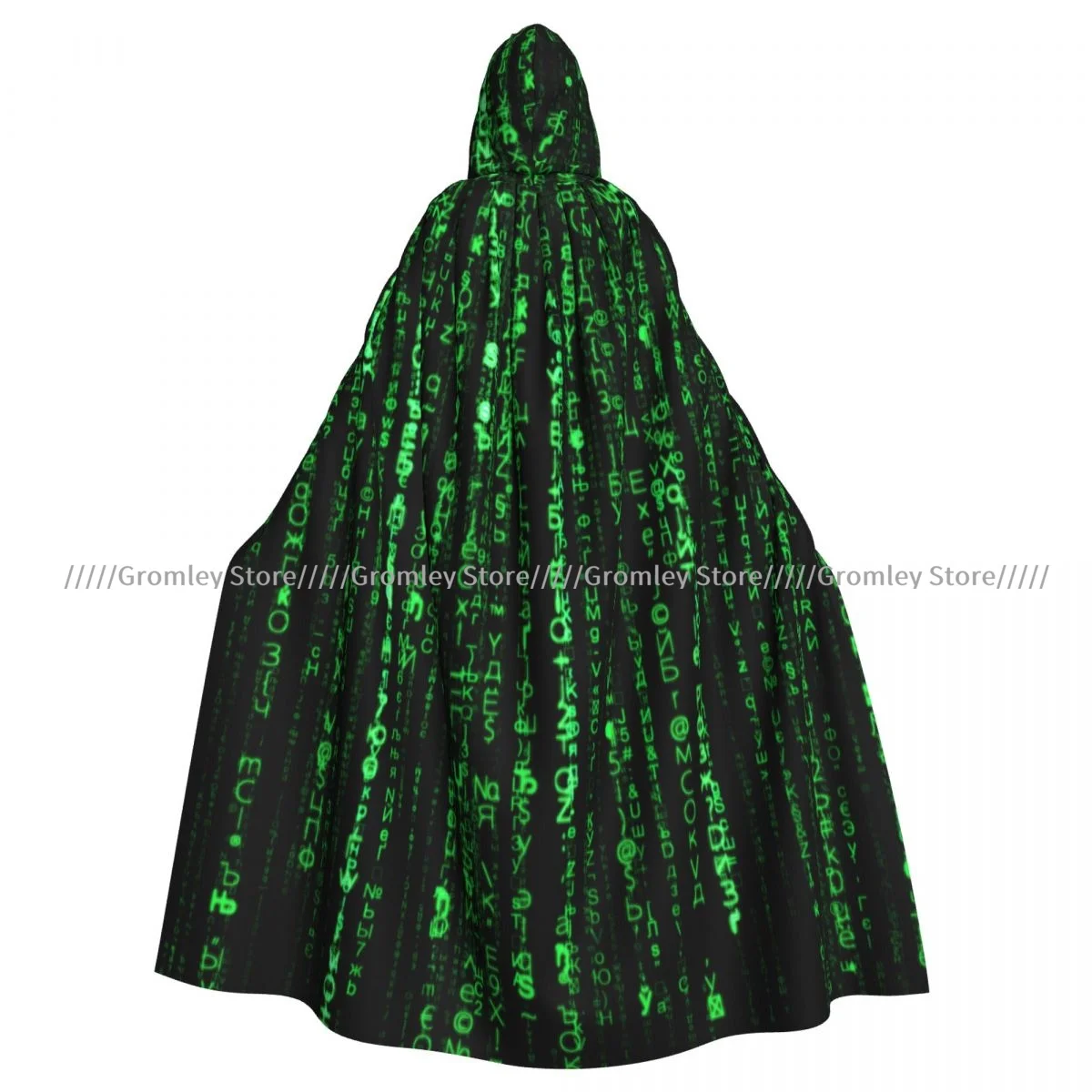 Unisex Halloween Cloak Green Matrix Cape Hooded Medieval Costume Witch Wicca Vampire