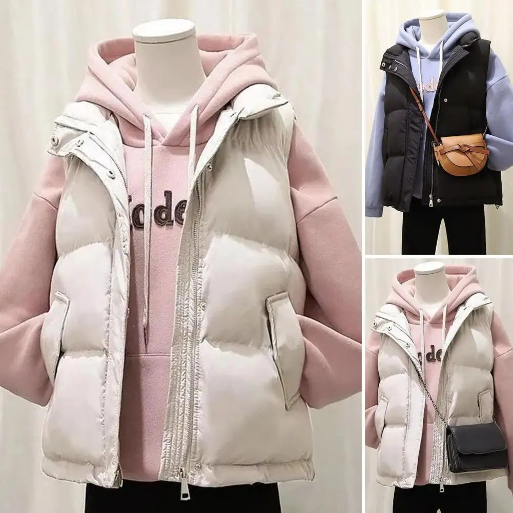 Lady Zip-up Waistcoat Women's Winter Padded Vest with Zipper Closure Stand-up Collar Solid Color Sleeveless for Outdoor for Cold