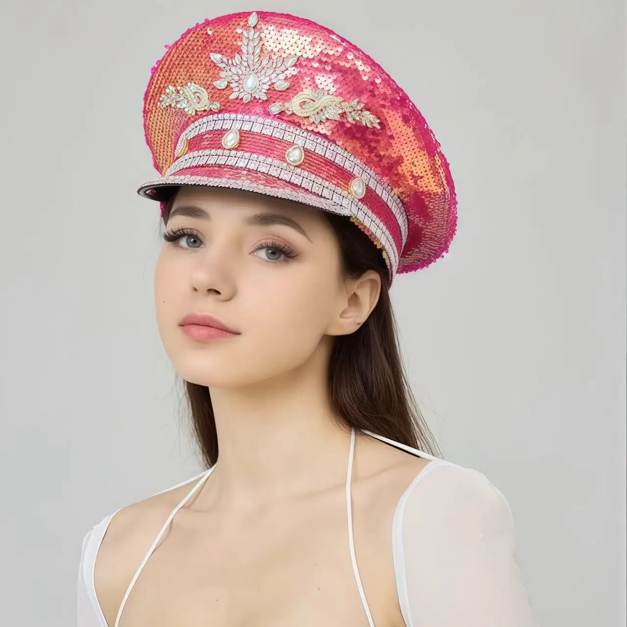 Różowy kapelusz kapitański w stylu steampunk z dżetami HongLuan dla dorosłych, na festiwal Burningman dla kobiet, vintage wojskowa czapka dla mężczyzn, nowe wzory