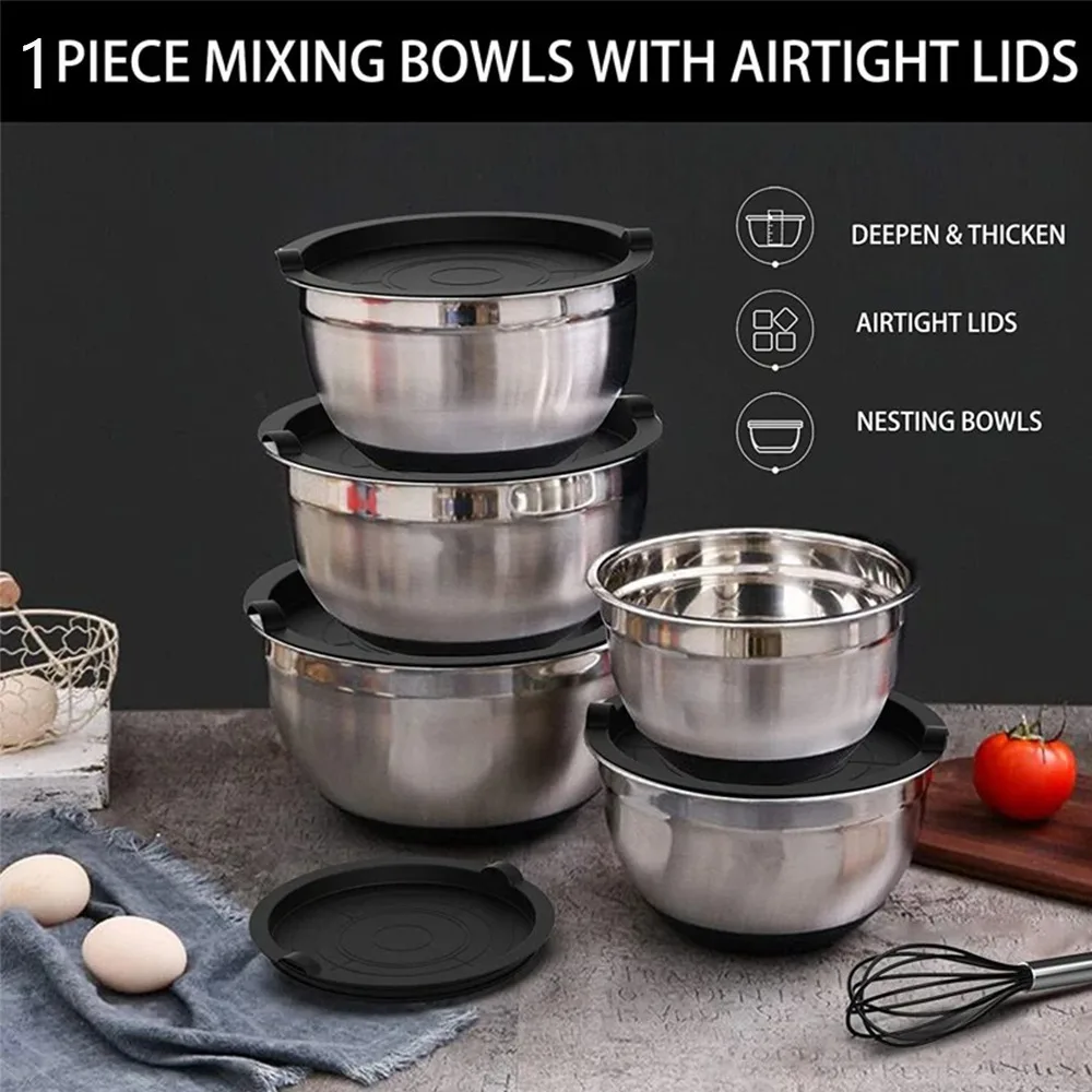 

1Pcs Mixing Bowls with Lids and Non Slip Bases Stainless Steel Mixing Bowls Set for Baking Nesting Storage Bowls