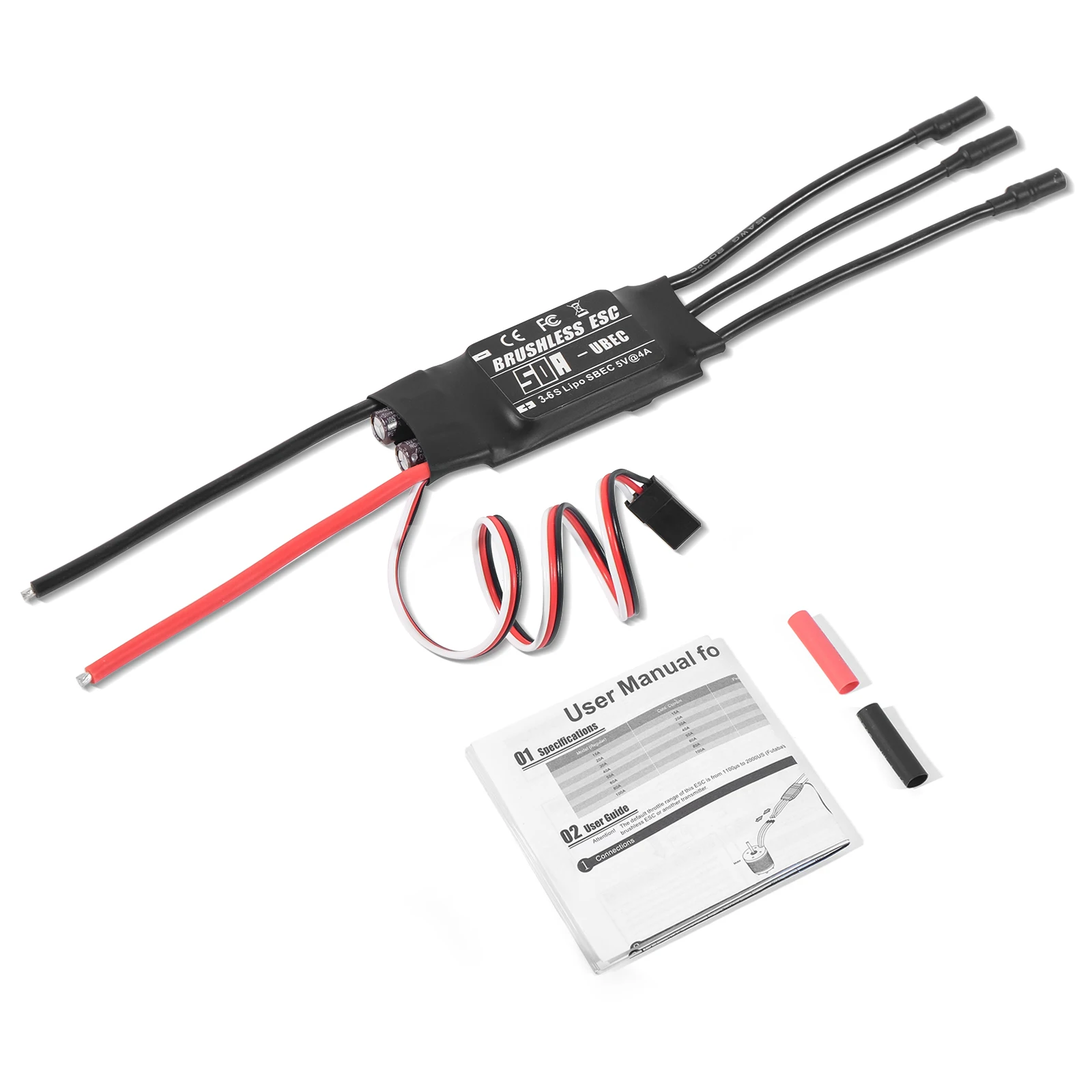 

Бесщеточный ESC RCDZ-50A 55A для LiPo 3-6S, максимальный ток 110А, BEC 5В 4А, с эксклюзивной программной картой для программирования/управления