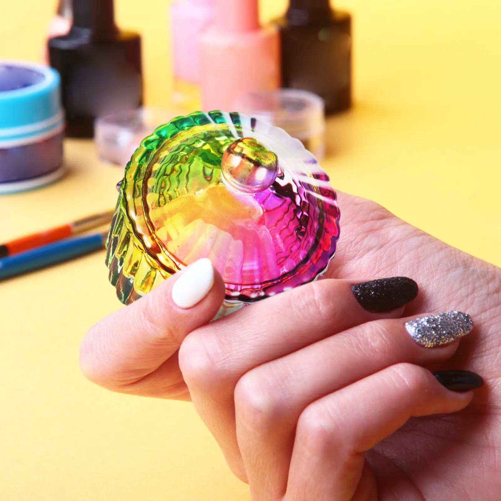 

2Pcs Crystal Cup Dappen Dish Glass Colorful Round Heart Shape Storage Bowl for Acrylic Nail Liquid Monomer Tools