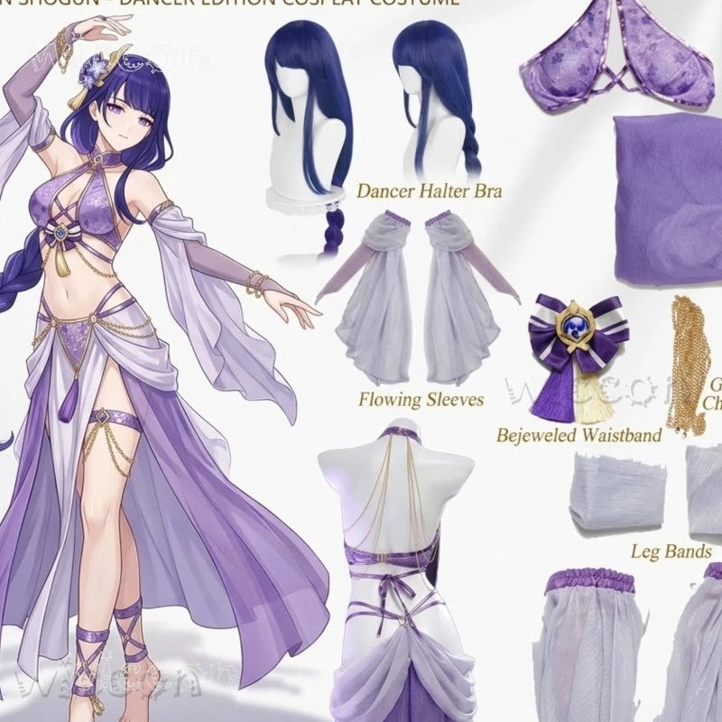 

Костюм для взрослых Genshin Impact Raiden Shogun: Платье танцовщицы для косплея, аниме-игры, ролевых игр, женский, для Хэллоуина, вечеринок и выступлений