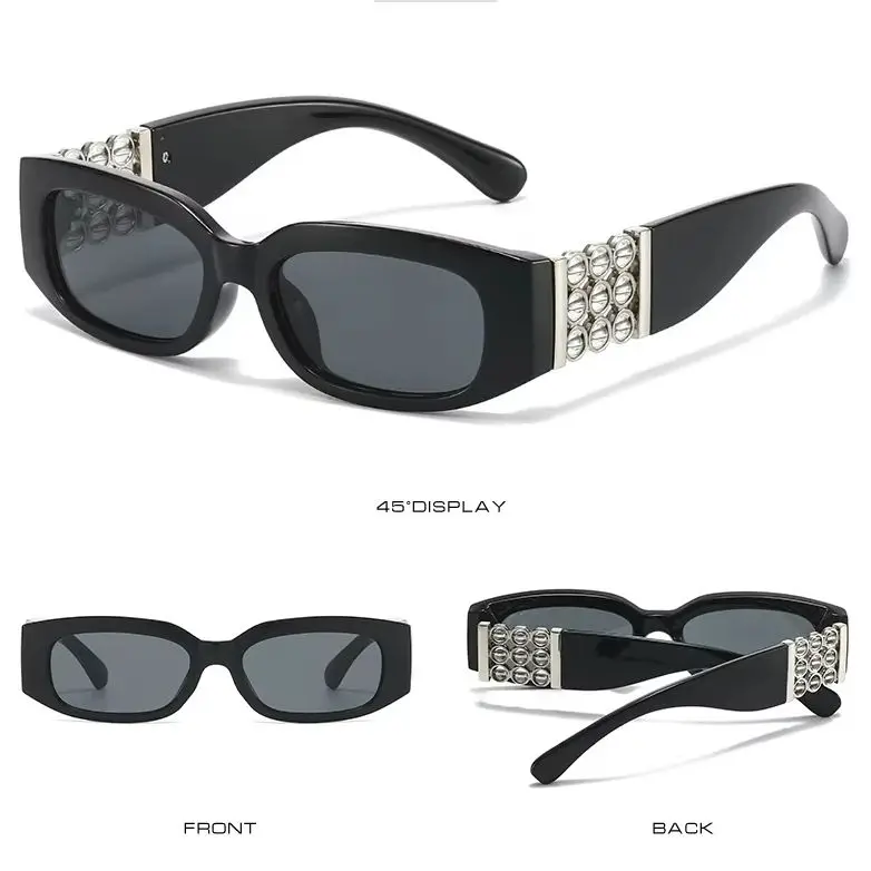 2026 New Cross-border Retro Square Sunglasses for Women, Personality Beaded Rotatable Pearl Ins Viral Fashion Shades