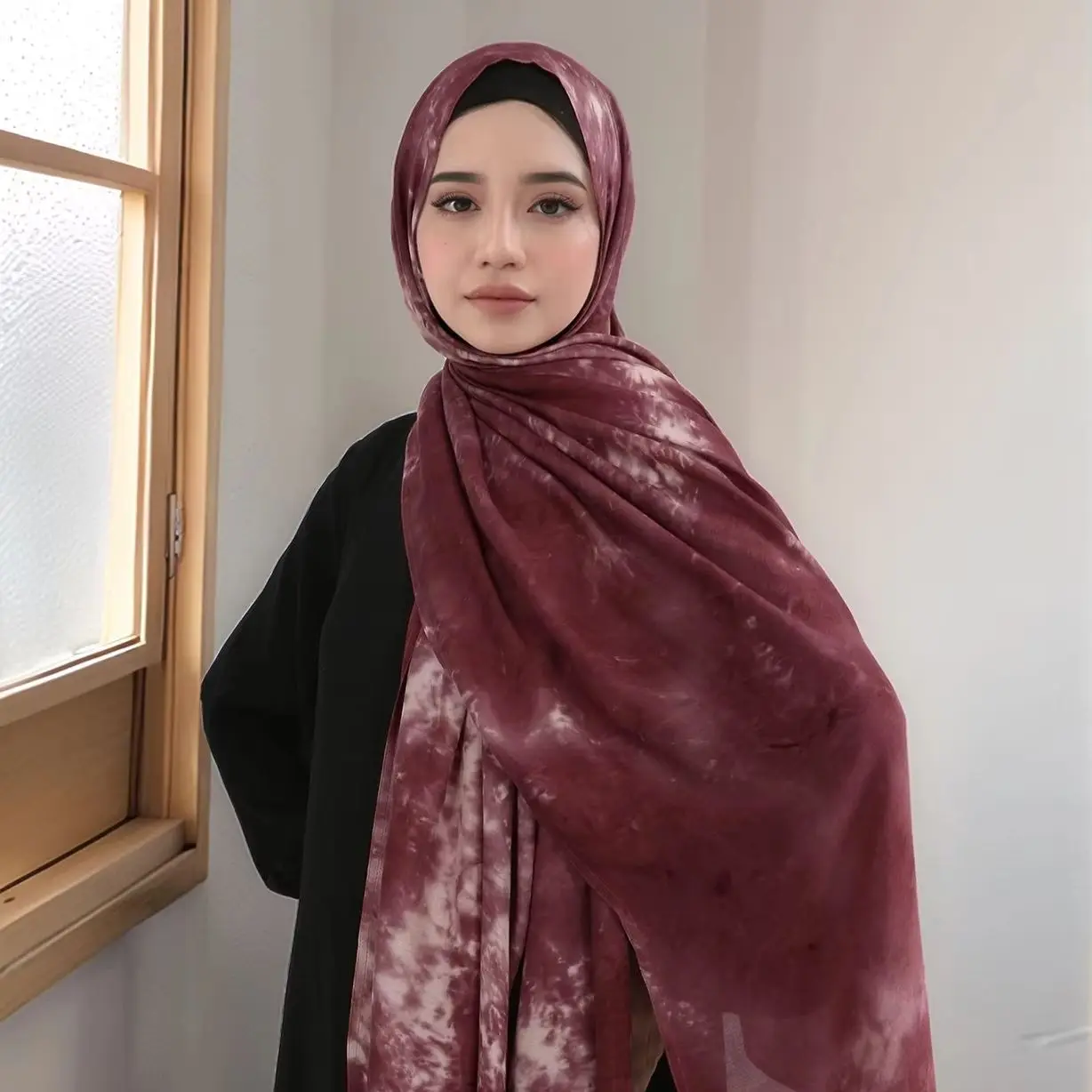 

Muslim Fashion Tie-dye Modal Cotton Hijab Colorful Scarf Double Stitching Cotton Rayon Shawl Women Big Size Gradient Headscarf