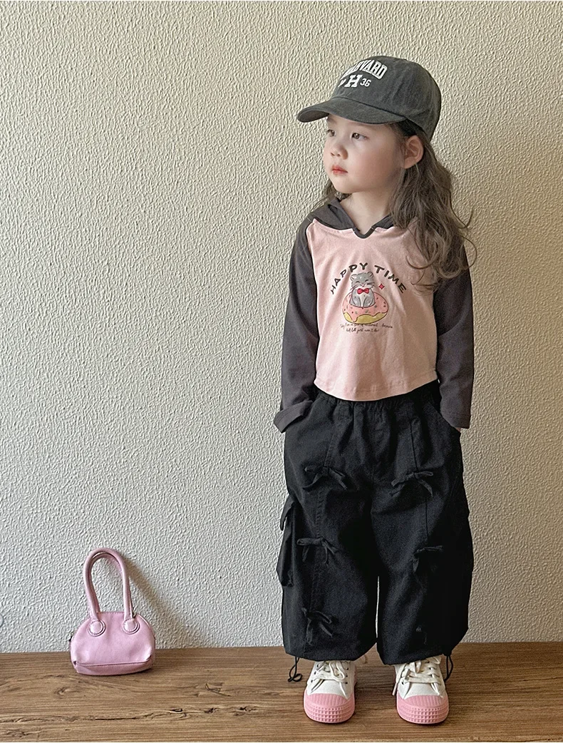 Girls Pants 2024 Autumn New Childrens Clothes Korean Style Girls Baby Foreign Style Loose Cargo Pants Casual Simple Daily image 6