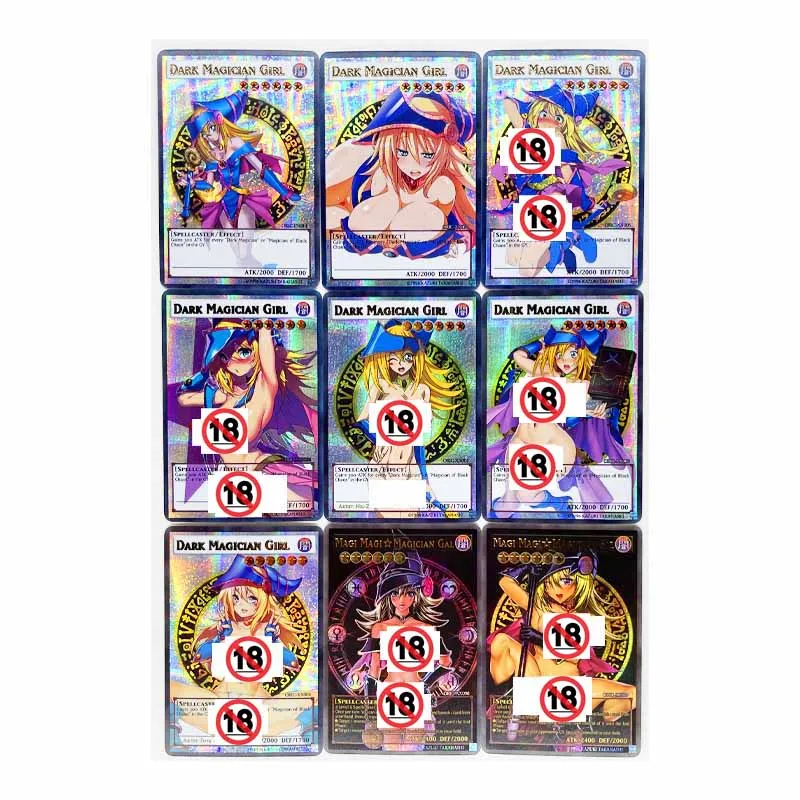 9pcs/set Nude Dark Magician Girl Sexy Yu Gi Oh English DIY Toys Hobbies Hobby Collectibles Game Collection Anime Cards